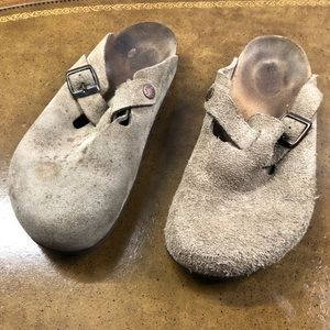 Birkenstock Taupe Suede Boston Clogs Shoes Size 39